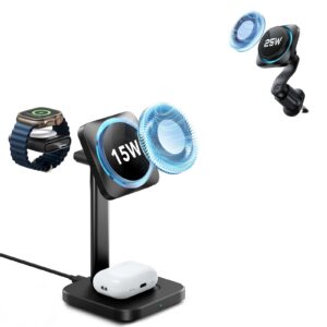 15W 3-in-1 Wireless Charging Station with CryoBoost (HaloLock) & Car Charger (Air Vent)  Bundle - Black - US Plug