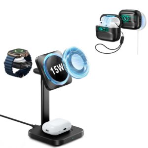 15W 3-in-1 Wireless Charging Station with CryoBoost (HaloLock) and AirPods Pro 3 Pulse FlickLock Case Bundle - Black - US Plug