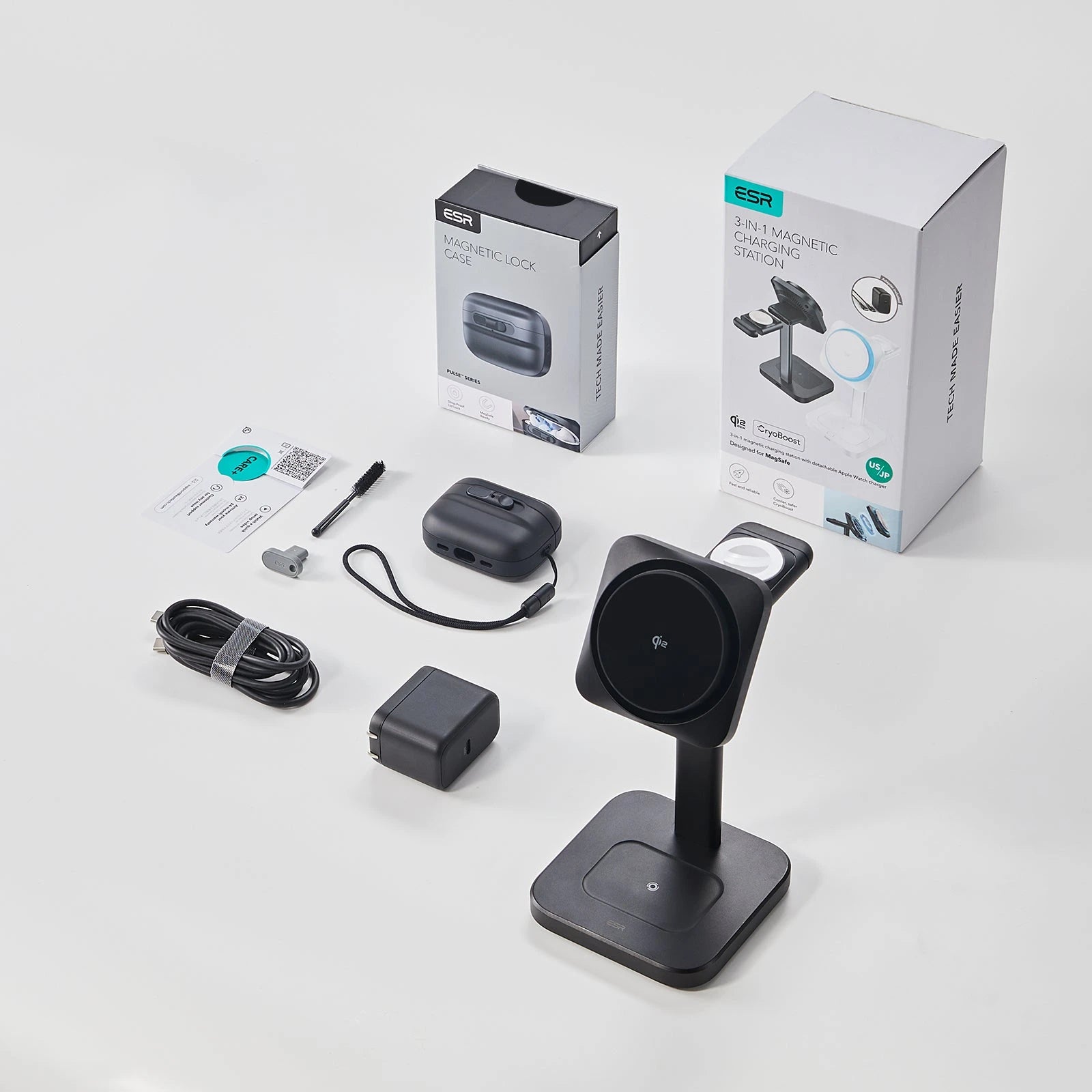 15W 3-in-1 Wireless Charging Station with CryoBoost (HaloLock) and AirPods Pro 3 Pulse FlickLock Case Bundle - Black - US Plug - Image 2