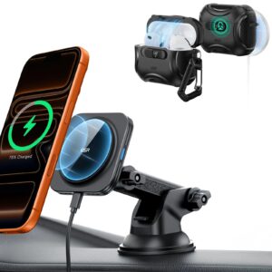 15W Dashboard Wireless Car Charger and AirPods Pro 3 FlickLock Case Bundle-Black