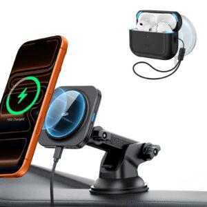 15W Dashboard Wireless Car Charger and AirPods Pro 3 Orbit Case Bundle-Black