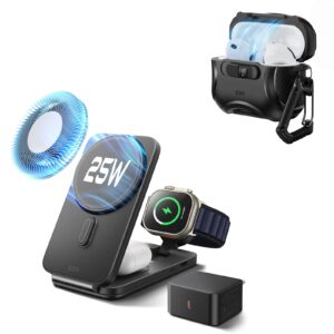 25W CryoBoost Foldable 3-in-1 Magnetic Charger and AirPods Pro 3 Cyber FlickLock Case Bundle– EU Plug-Black