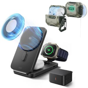 25W CryoBoost Foldable 3-in-1 Magnetic Charger and AirPods Pro 3 Cyber FlickLock Case Bundle– EU Plug-Black&Army Green