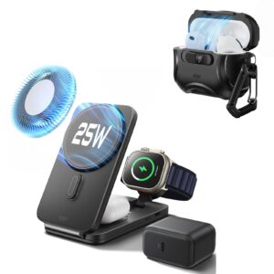 25W CryoBoost Foldable 3-in-1 Magnetic Charger and AirPods Pro 3 Cyber FlickLock Case Bundle– US Plug-Black