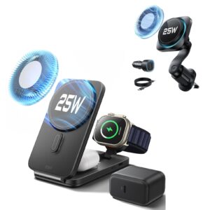 25W CryoBoost Foldable 3-in-1 Magnetic Charger and Car Charger (Air Vent)  Bundle– US Plug-Black