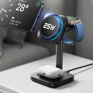 CryoBoost 3-in-1 Magnetic Charging Station (25W, Qi2.2)  - EU Plug–Black