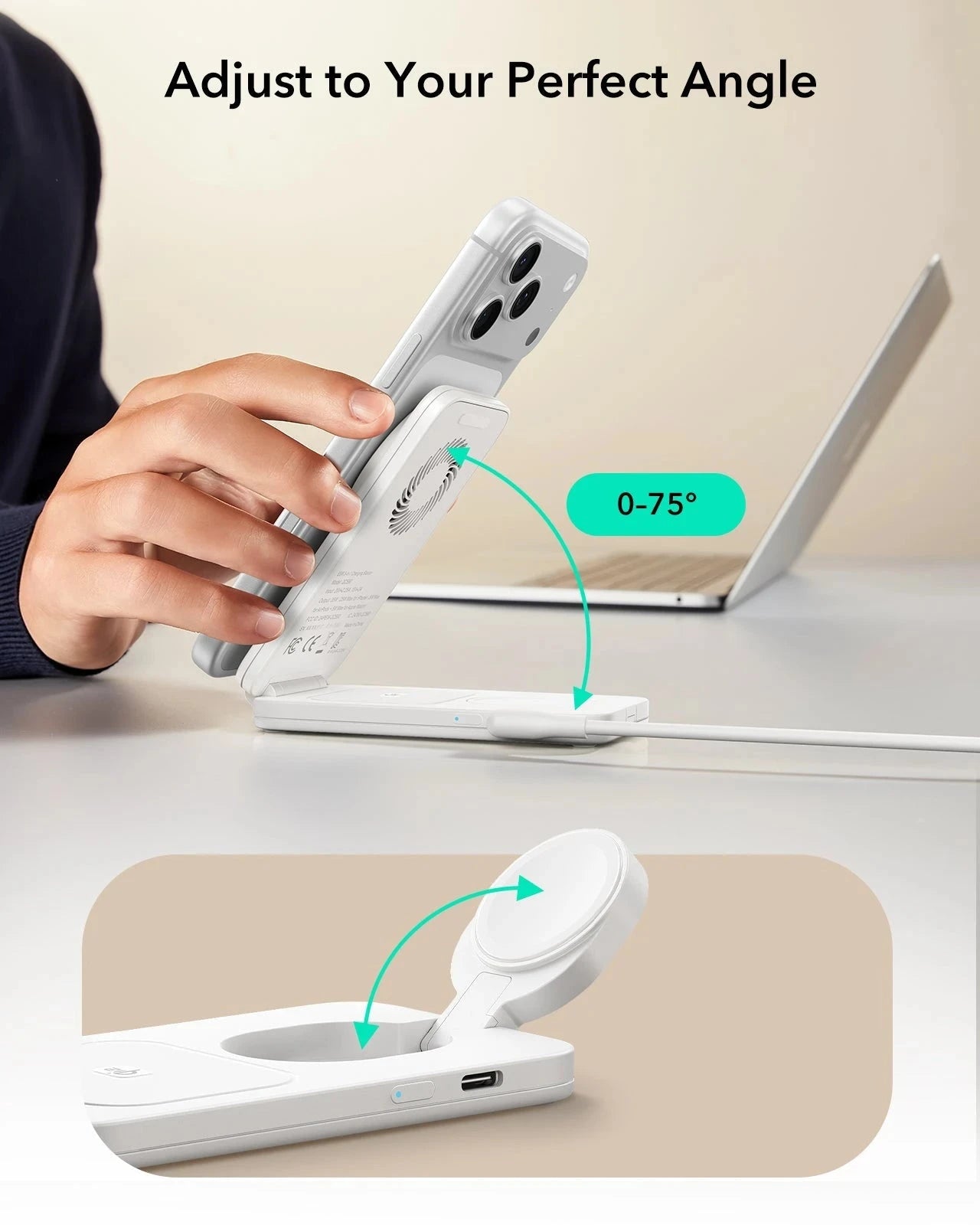 CryoBoost Foldable 3-in-1 Magnetic Charging Station (25W) – US Plug-White - Image 10