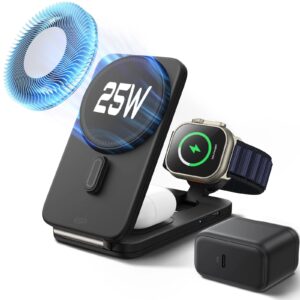 CryoBoost Foldable 3-in-1 Magnetic Charging Station  (25W) – US Plug-Black
