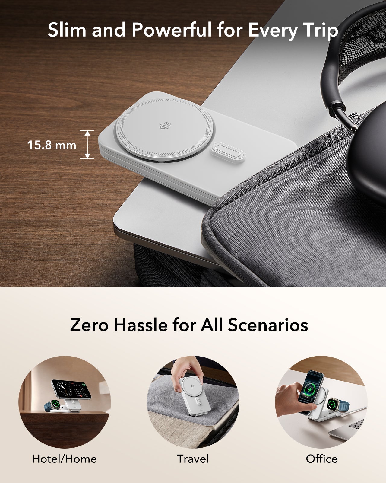 CryoBoost Foldable 3-in-1 Magnetic Charging Station (25W) – US Plug-White - Image 4