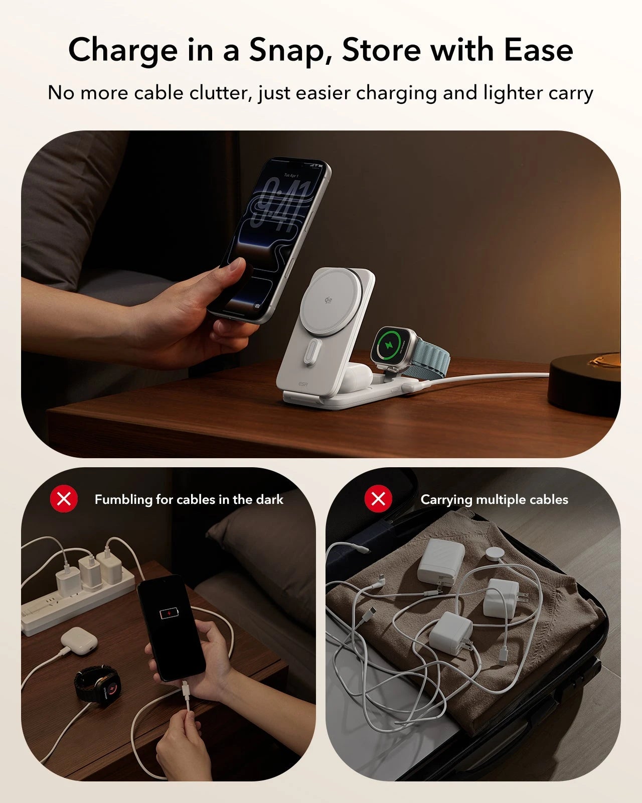 CryoBoost Foldable 3-in-1 Magnetic Charging Station (25W) – US Plug-White - Image 8