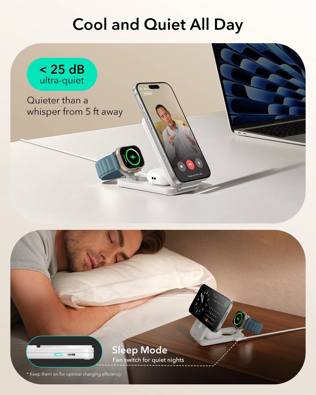 CryoBoost Foldable 3-in-1 Magnetic Charging Station (25W) – US Plug-White - Image 9
