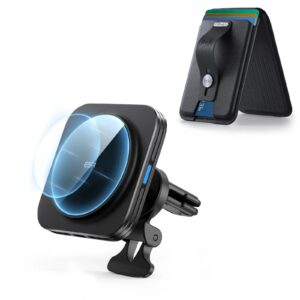 Magnetic Wireless Car Charger and Geo Wallet Stand Bundle-Black